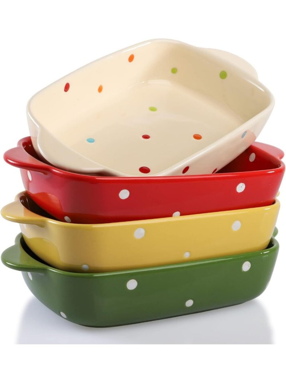 Set of 4 Ceramic Casserole Dishes - Porcelain Bakeware, 7"x5", Polka Dot, Oven